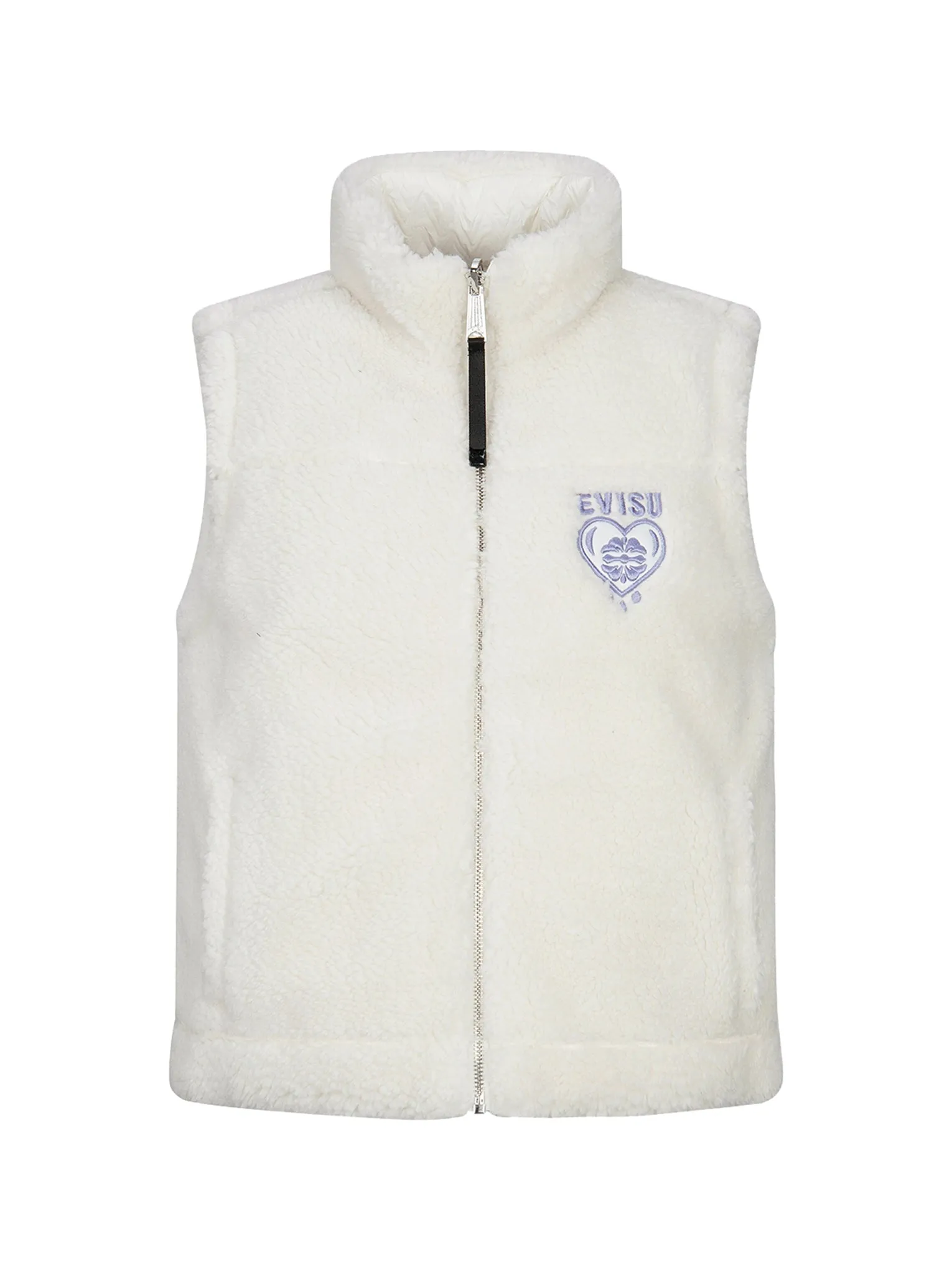 Kamon Heart Appliqué Fashion Fit Reversible Sherpa Down Vest