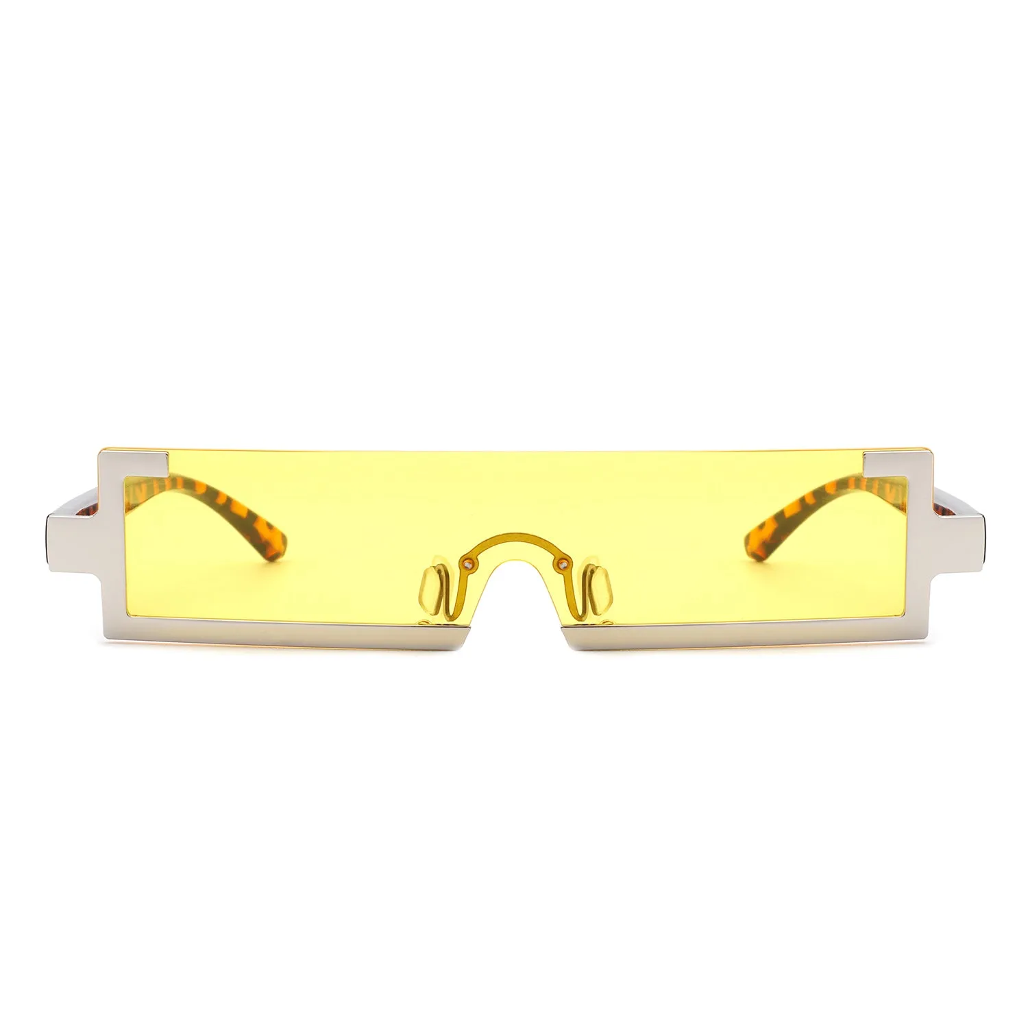 Kelestra - Retro Rectangular Narrow Semi Rimless Vintage Slim Fashion Sunglasses