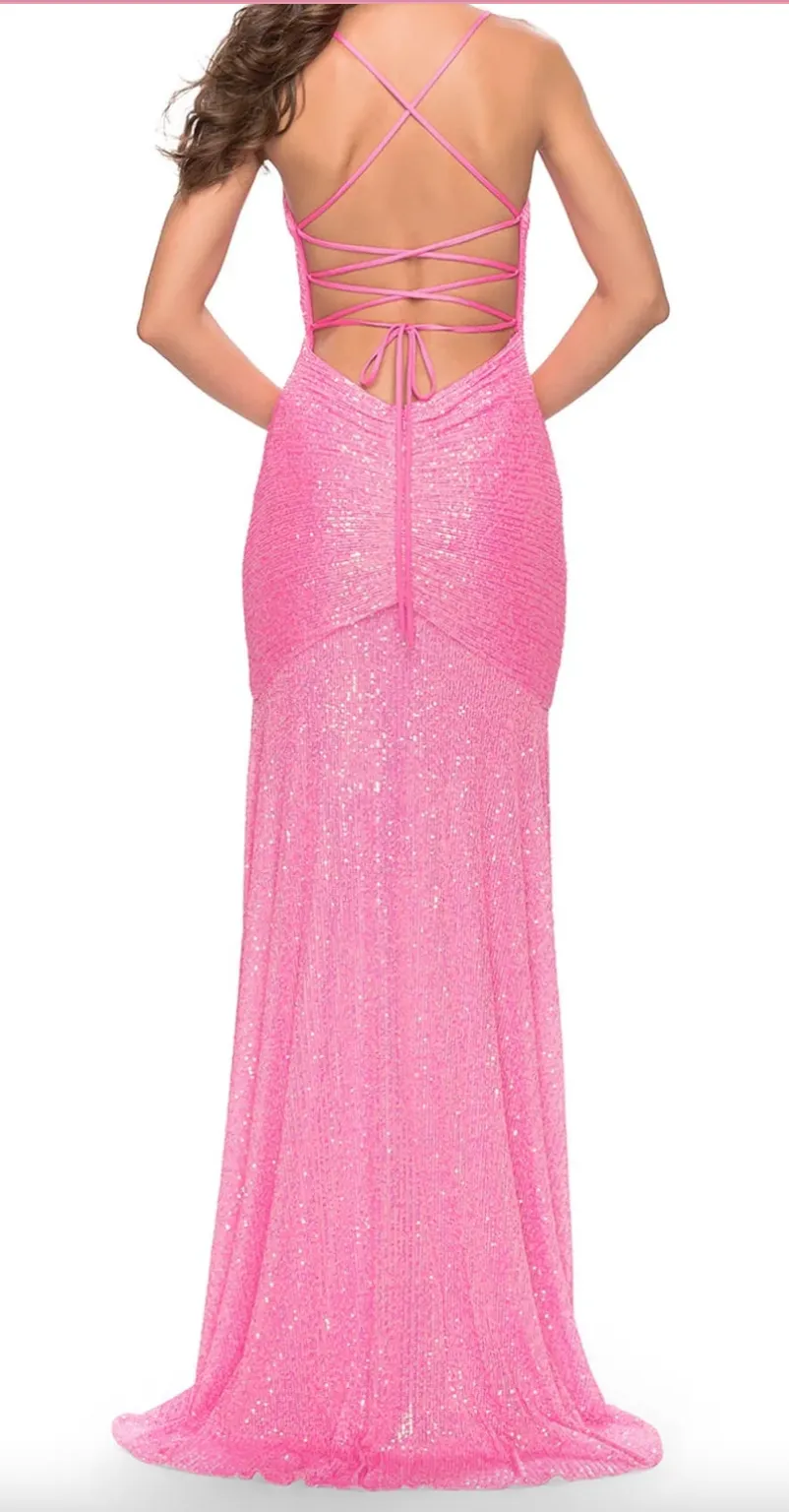 La Femme Pink Sequin Maxi Dress