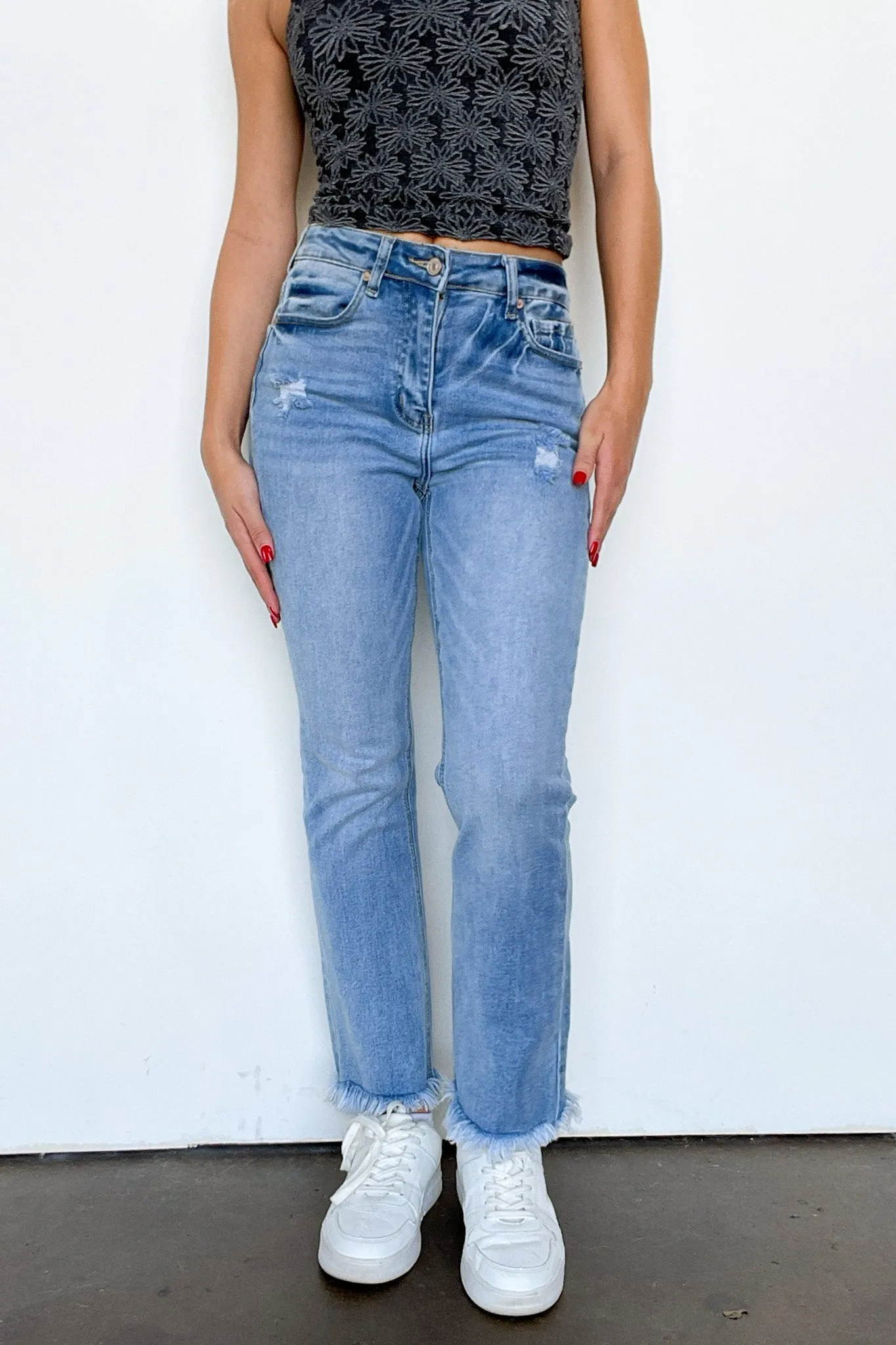 Lainey High Rise Raw Hem Straight Jeans