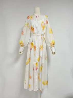 Lanice Dolman Sleeve Button Down Floral Maxi Dress