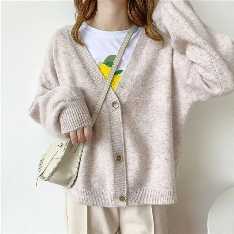 lantern sleeve cardigan Winter Solid Cashmere Casual Fashion Winter Knit sweaters