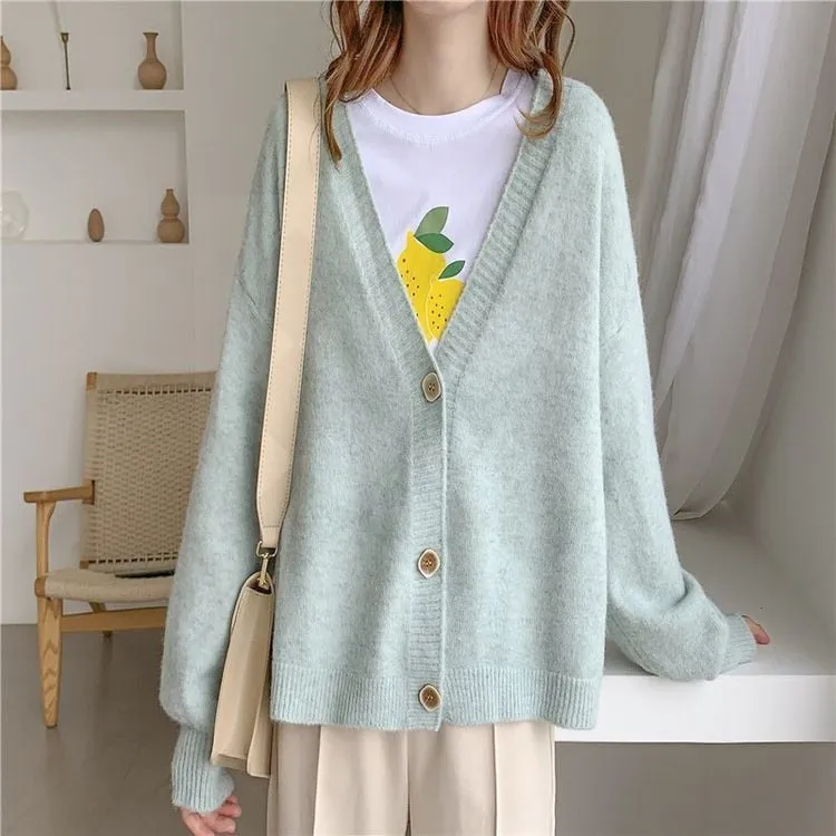 lantern sleeve cardigan Winter Solid Cashmere Casual Fashion Winter Knit sweaters