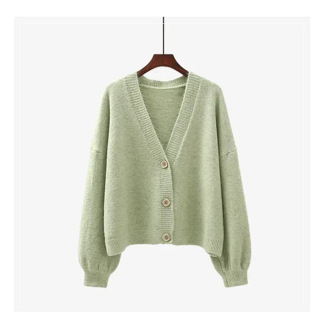 lantern sleeve cardigan Winter Solid Cashmere Casual Fashion Winter Knit sweaters