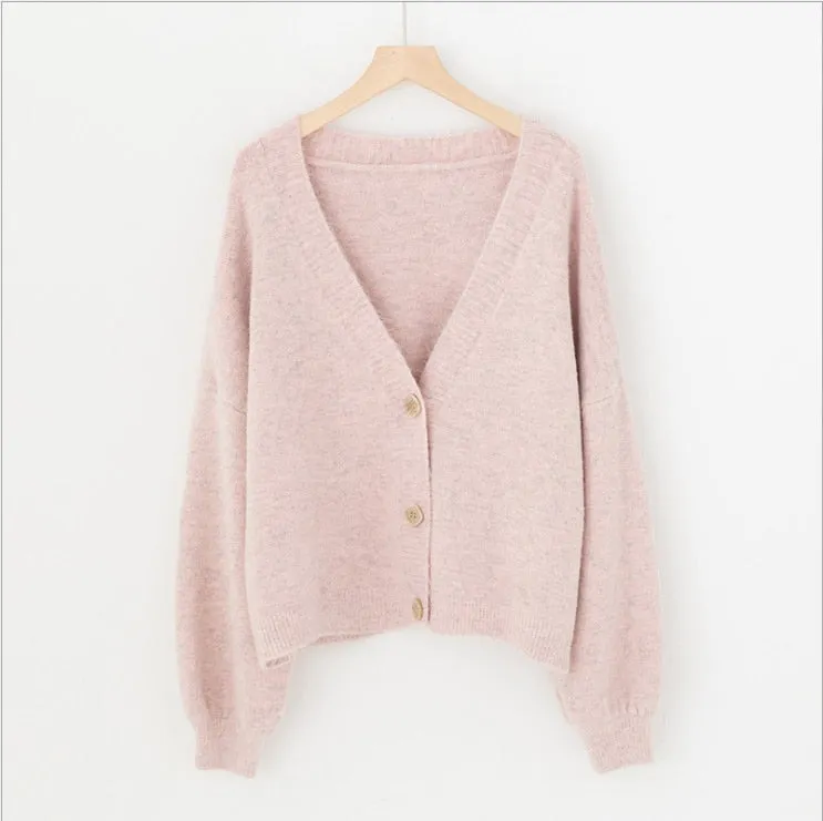 lantern sleeve cardigan Winter Solid Cashmere Casual Fashion Winter Knit sweaters