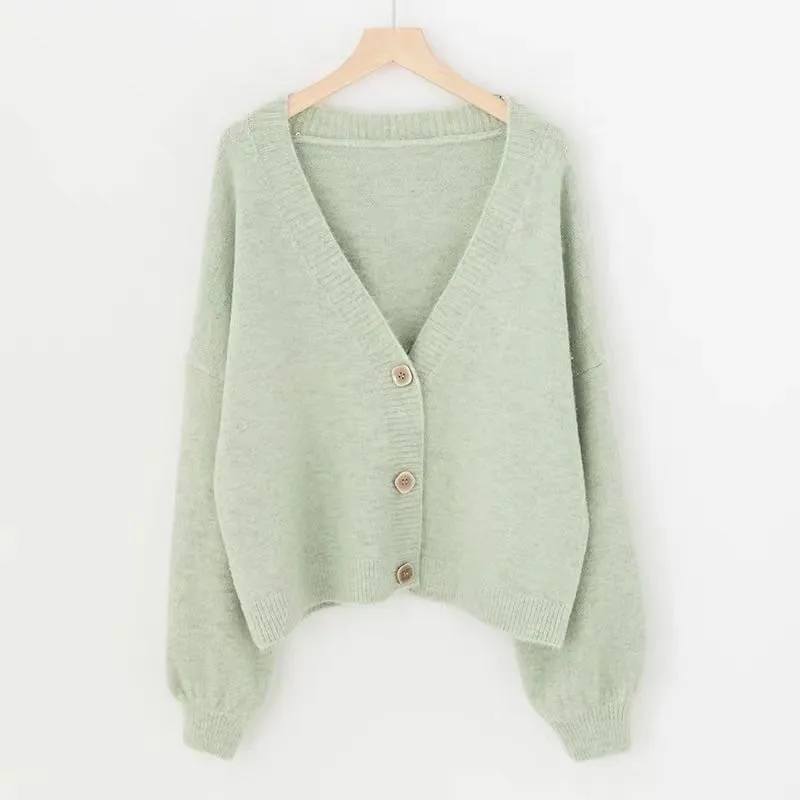 lantern sleeve cardigan Winter Solid Cashmere Casual Fashion Winter Knit sweaters