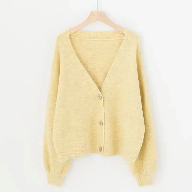 lantern sleeve cardigan Winter Solid Cashmere Casual Fashion Winter Knit sweaters