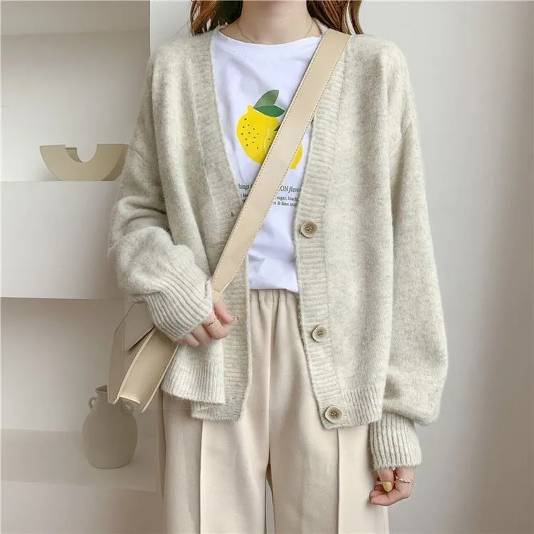 lantern sleeve cardigan Winter Solid Cashmere Casual Fashion Winter Knit sweaters