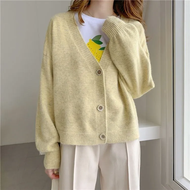 lantern sleeve cardigan Winter Solid Cashmere Casual Fashion Winter Knit sweaters