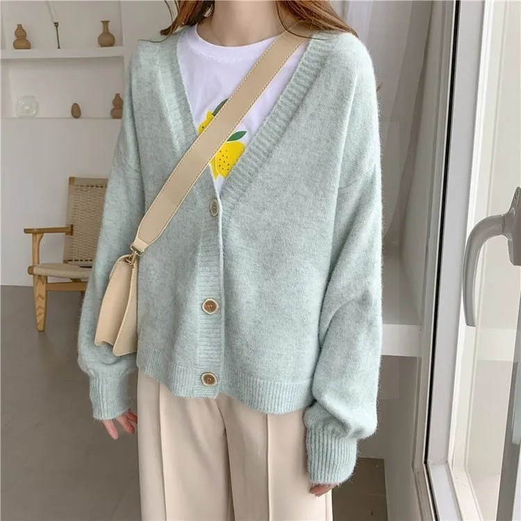 lantern sleeve cardigan Winter Solid Cashmere Casual Fashion Winter Knit sweaters