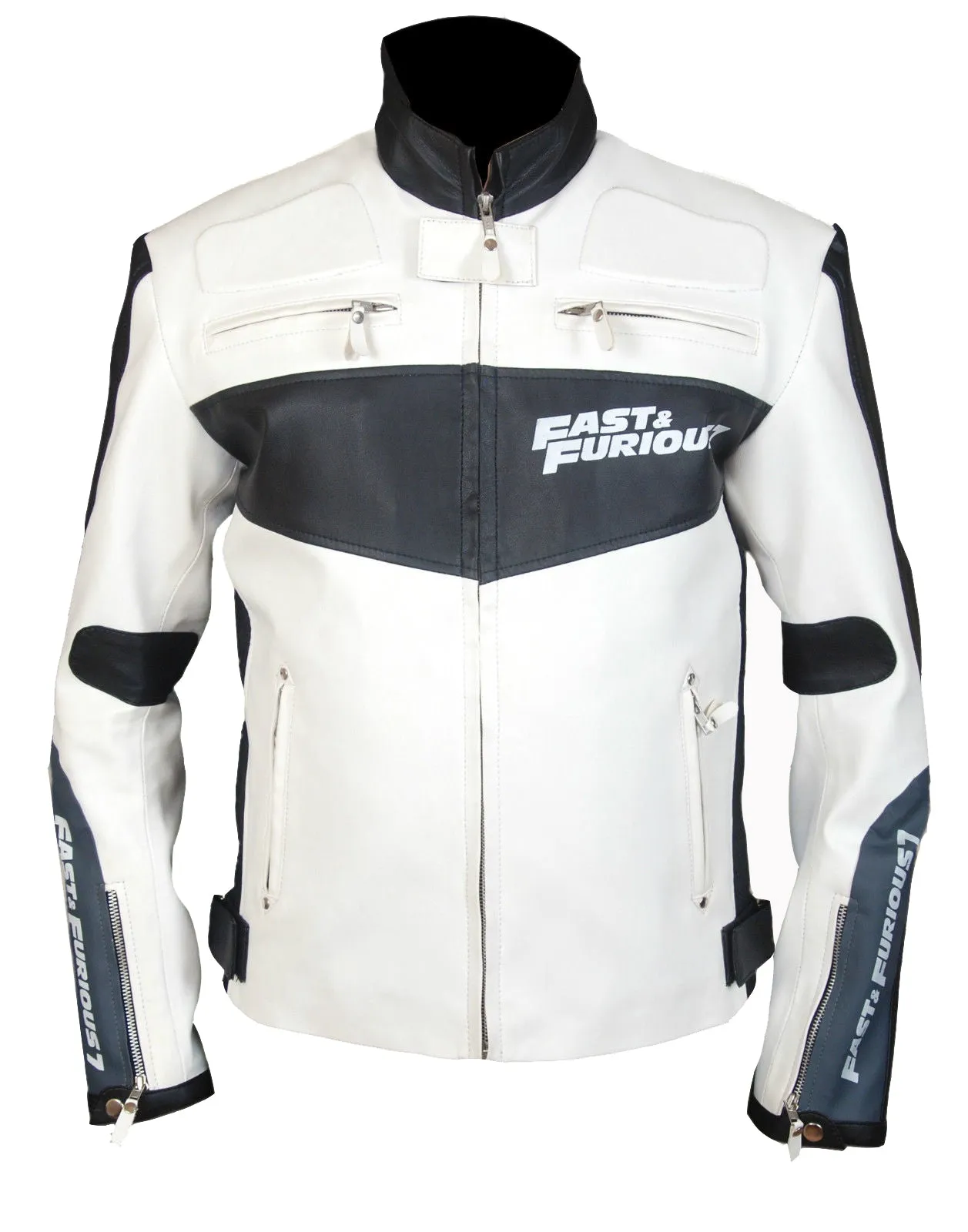 Leather Jackets Hub Men's Fast and Furious 7 Dominic Toretto Faux Leather Jacket (White, Fencing Jacket) - 1501784