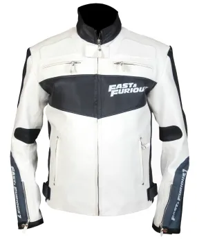 Leather Jackets Hub Men's Fast and Furious 7 Dominic Toretto Faux Leather Jacket (White, Fencing Jacket) - 1501784