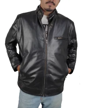 Leather Jackets Hub Mens Genuine Cowhide Leather Jacket (Black, Fencing Jacket) - 1501582