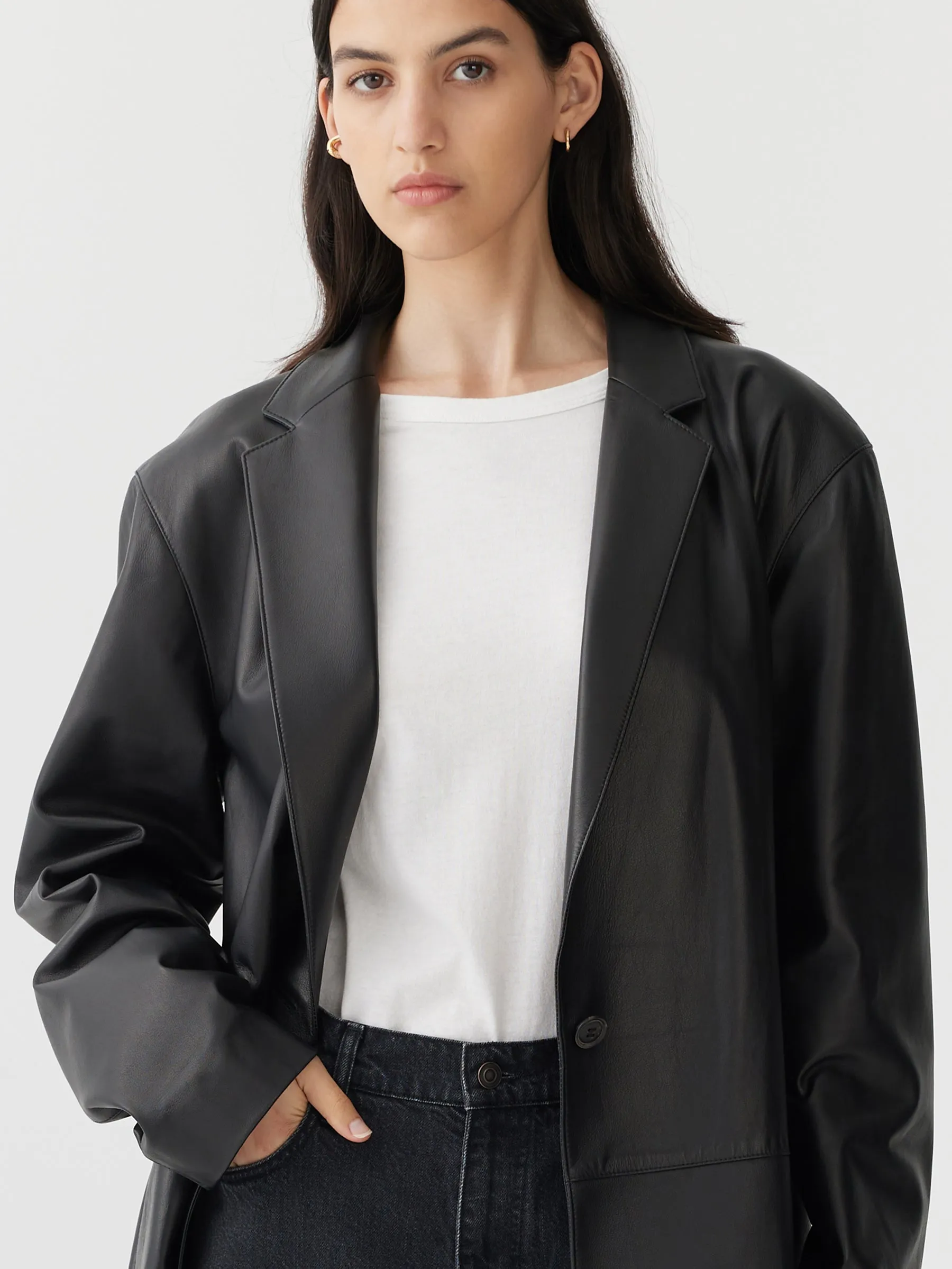 leather longerline coat