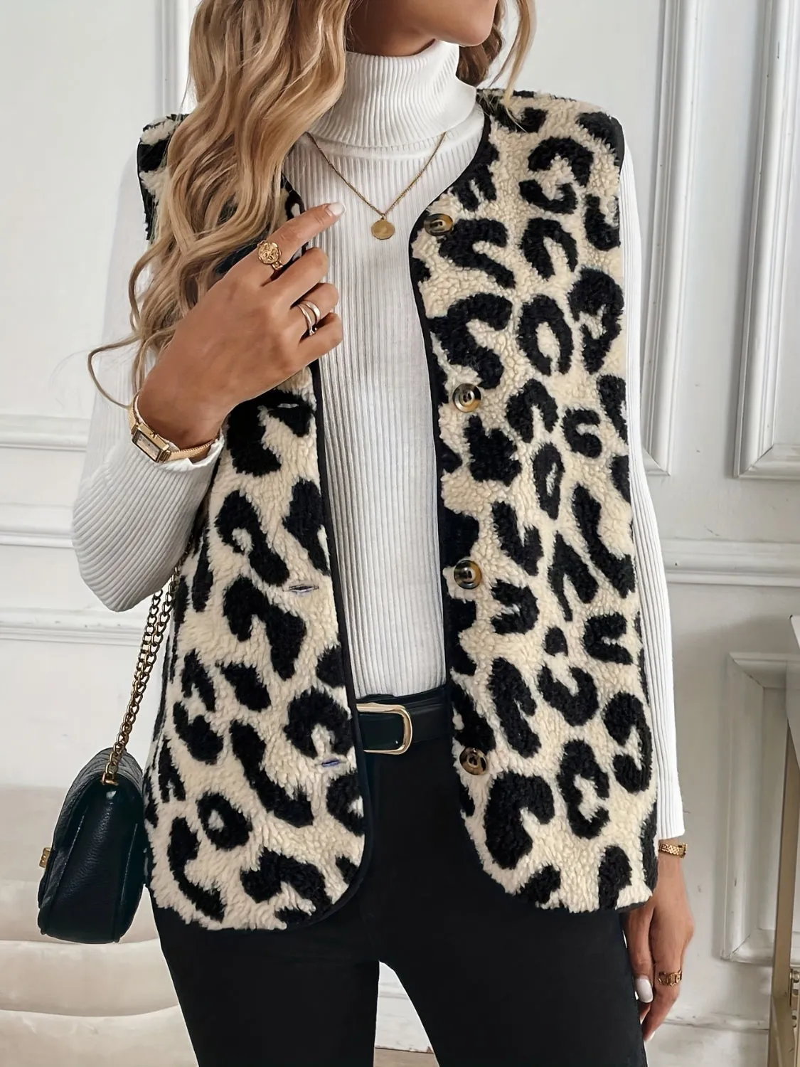 Leopard Button Up Sherpa Vest | Winter Fashion | Outerwear