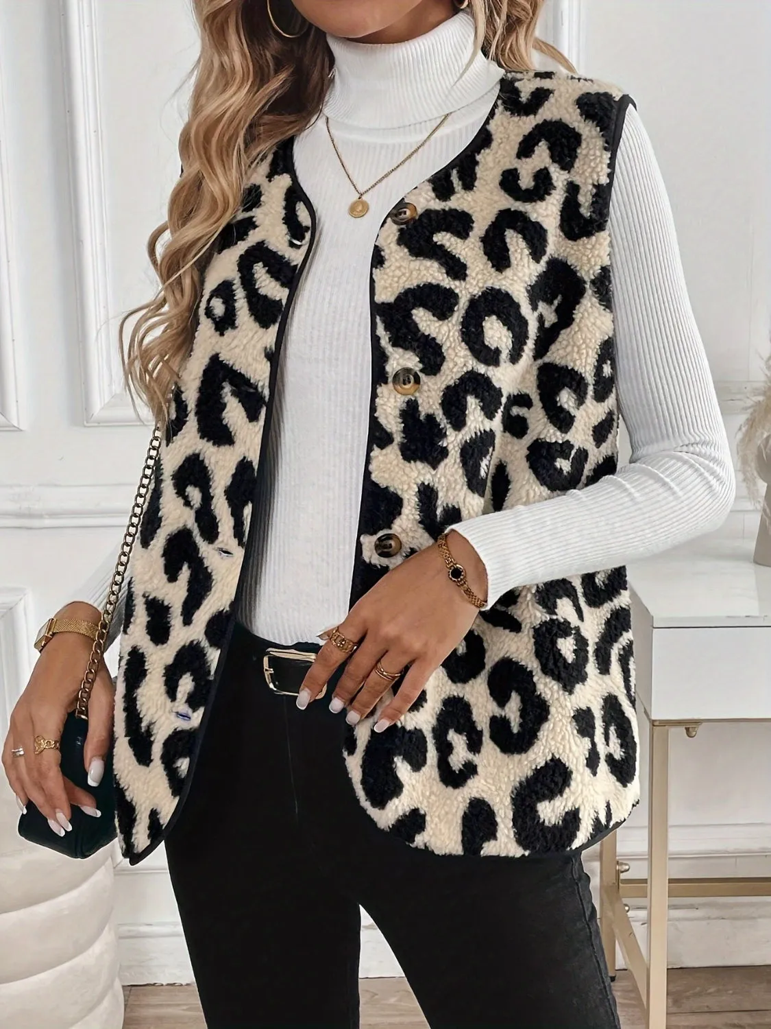 Leopard Button Up Sherpa Vest | Winter Fashion | Outerwear