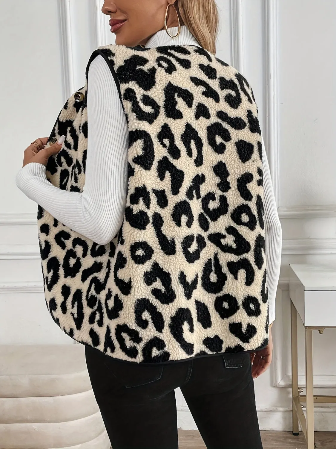 Leopard Button Up Sherpa Vest | Winter Fashion | Outerwear