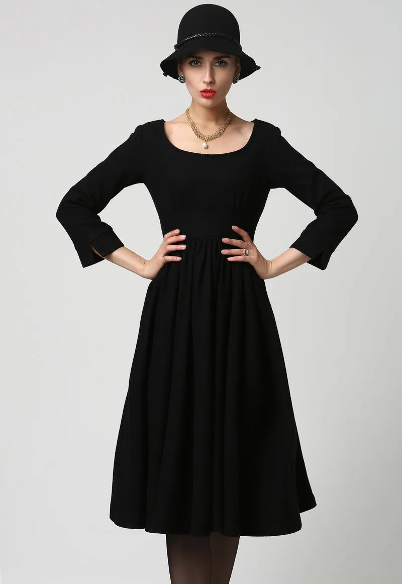 Long Black Wool Midi Dress (1126)