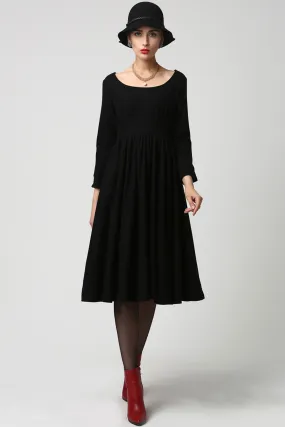 Long Black Wool Midi Dress (1126)