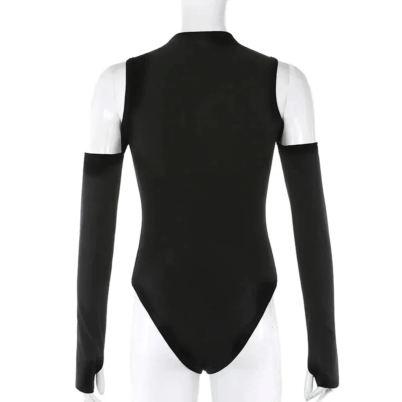 Long Sleeve White Bodysuit Turtleneck Rapcopter Hollow Out