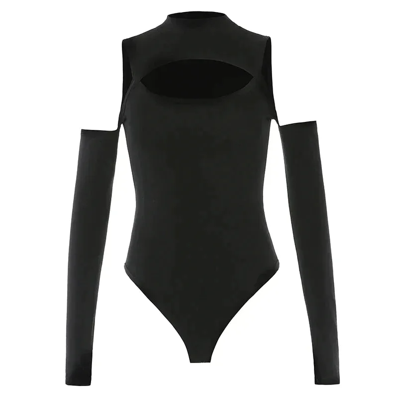 Long Sleeve White Bodysuit Turtleneck Rapcopter Hollow Out