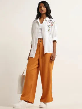 LOV Orange High-Waist Blended Linen Pants