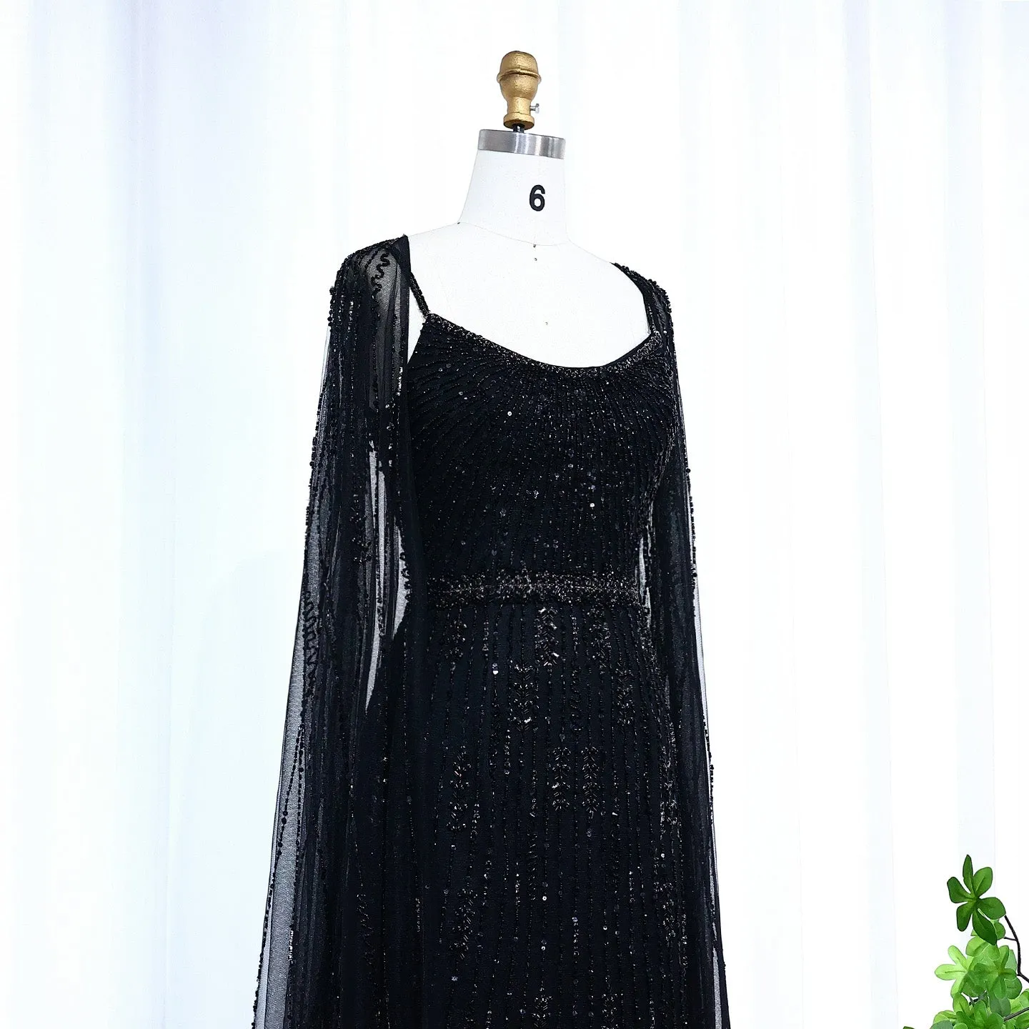 Luxury Beaded Champagne Evening Dress with Cape SS590