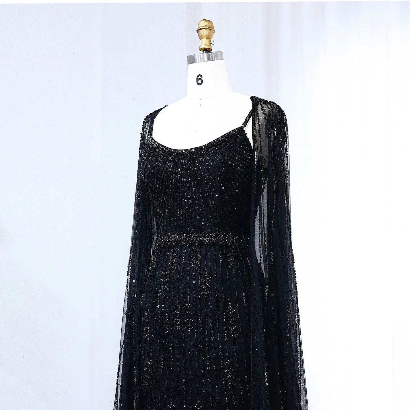 Luxury Beaded Champagne Evening Dress with Cape SS590