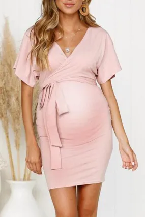 Maternity V-Neck Lacing Plain Daily Dress