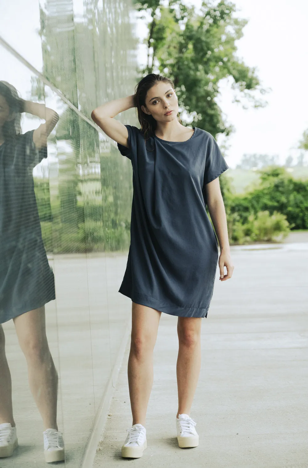 Maya Bay Dress in Navy Tencel