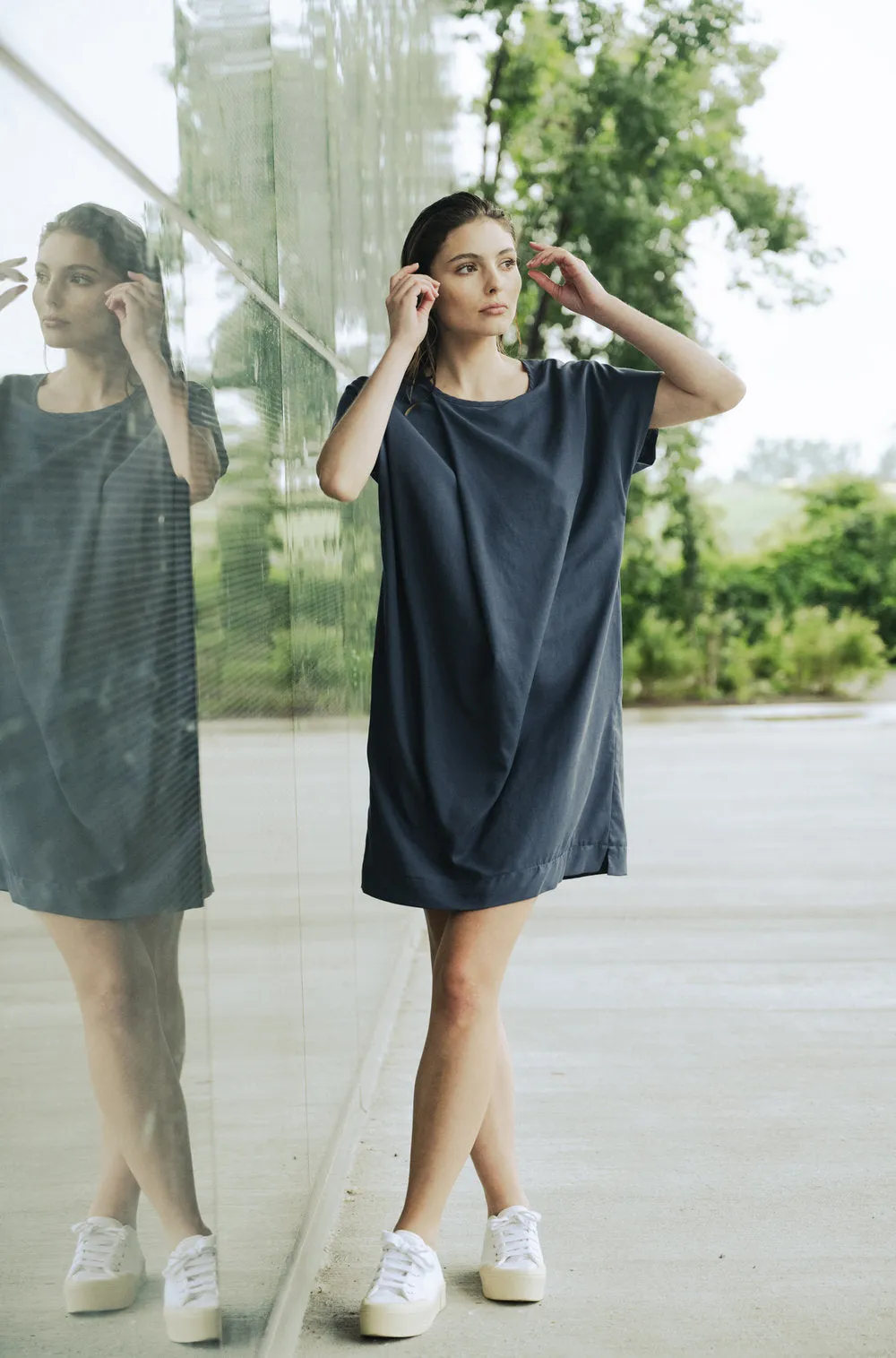 Maya Bay Dress in Navy Tencel