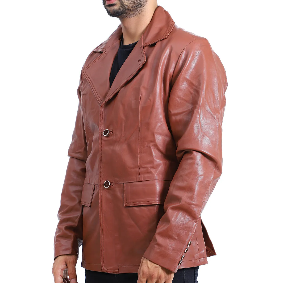 Men's Brown Waxed Leather Car Coat