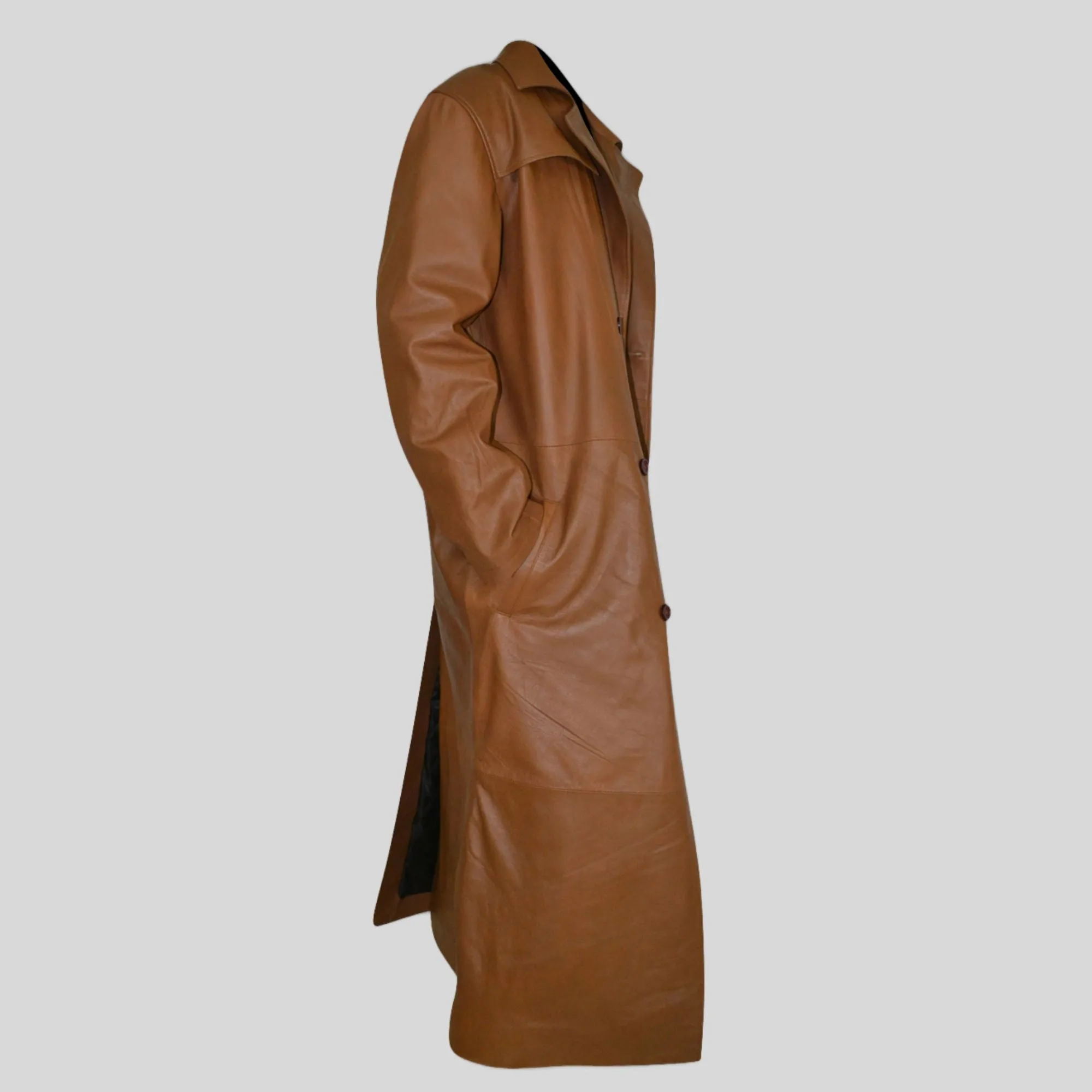 Men's Fashion Brown Distressed Super Leather Trench Bat Coat