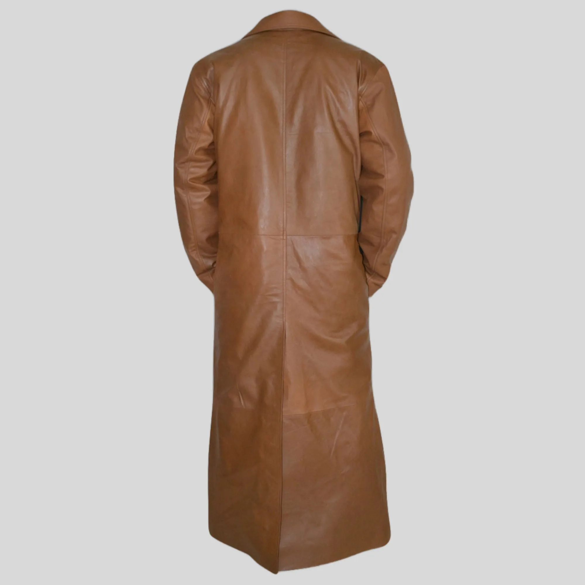 Men's Fashion Brown Distressed Super Leather Trench Bat Coat