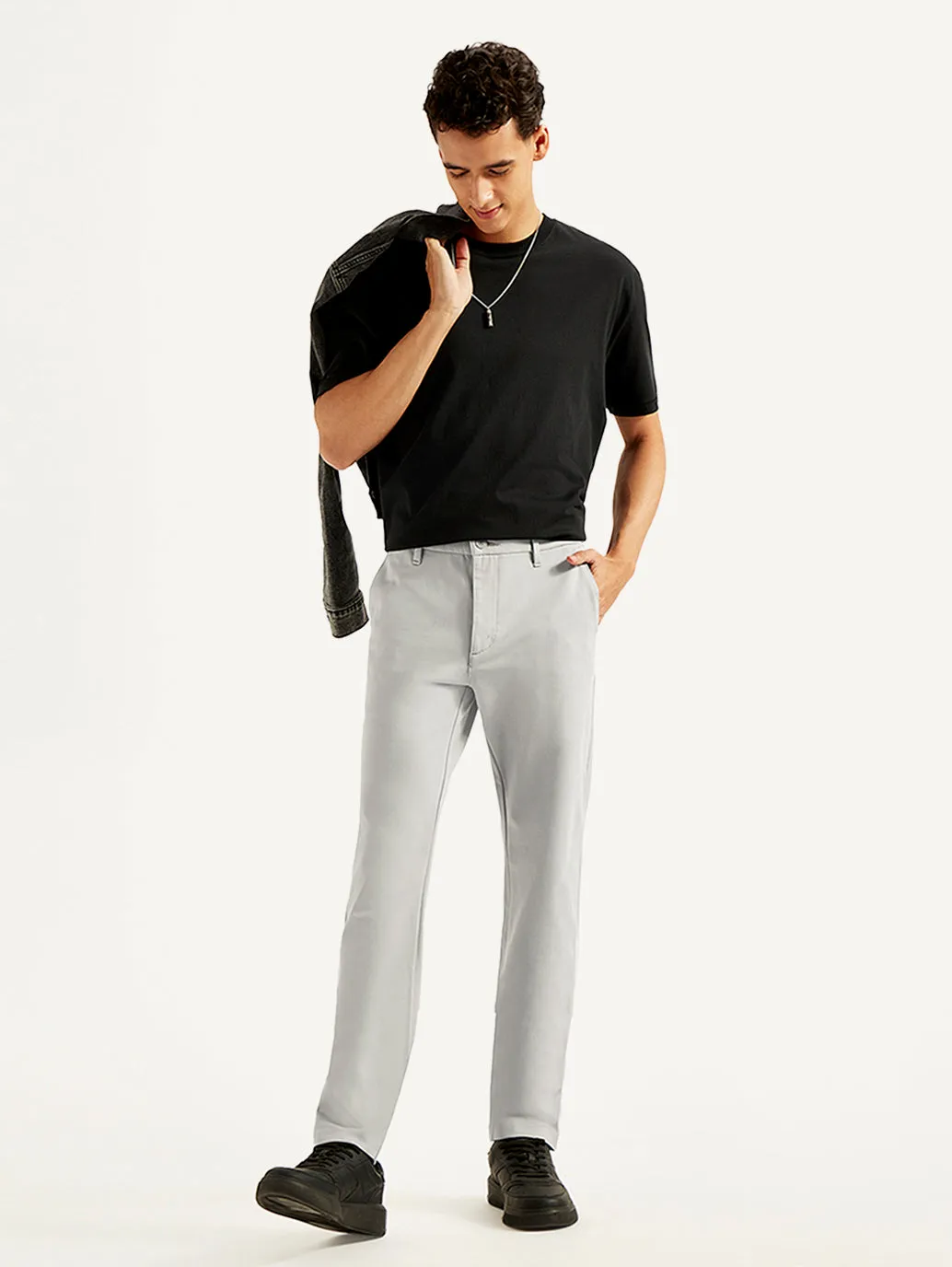 Men's Light-Grey Slim Fit Chinos