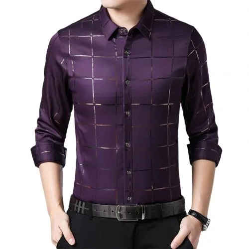 Men's Plaid Print Casual Slim Long Sleeve Shirt