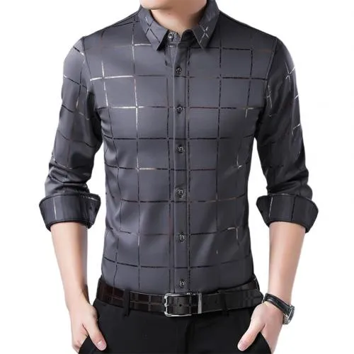 Men's Plaid Print Casual Slim Long Sleeve Shirt