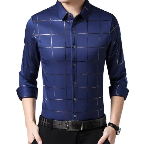 Men's Plaid Print Casual Slim Long Sleeve Shirt