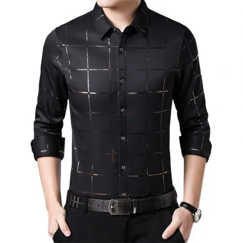 Men's Plaid Print Casual Slim Long Sleeve Shirt