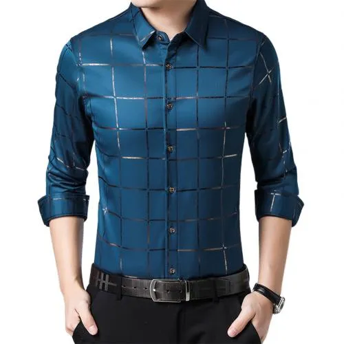 Men's Plaid Print Casual Slim Long Sleeve Shirt