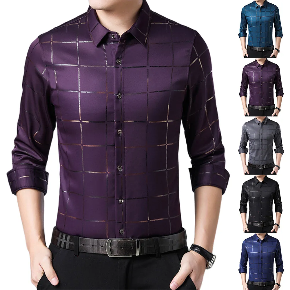 Men's Plaid Print Casual Slim Long Sleeve Shirt