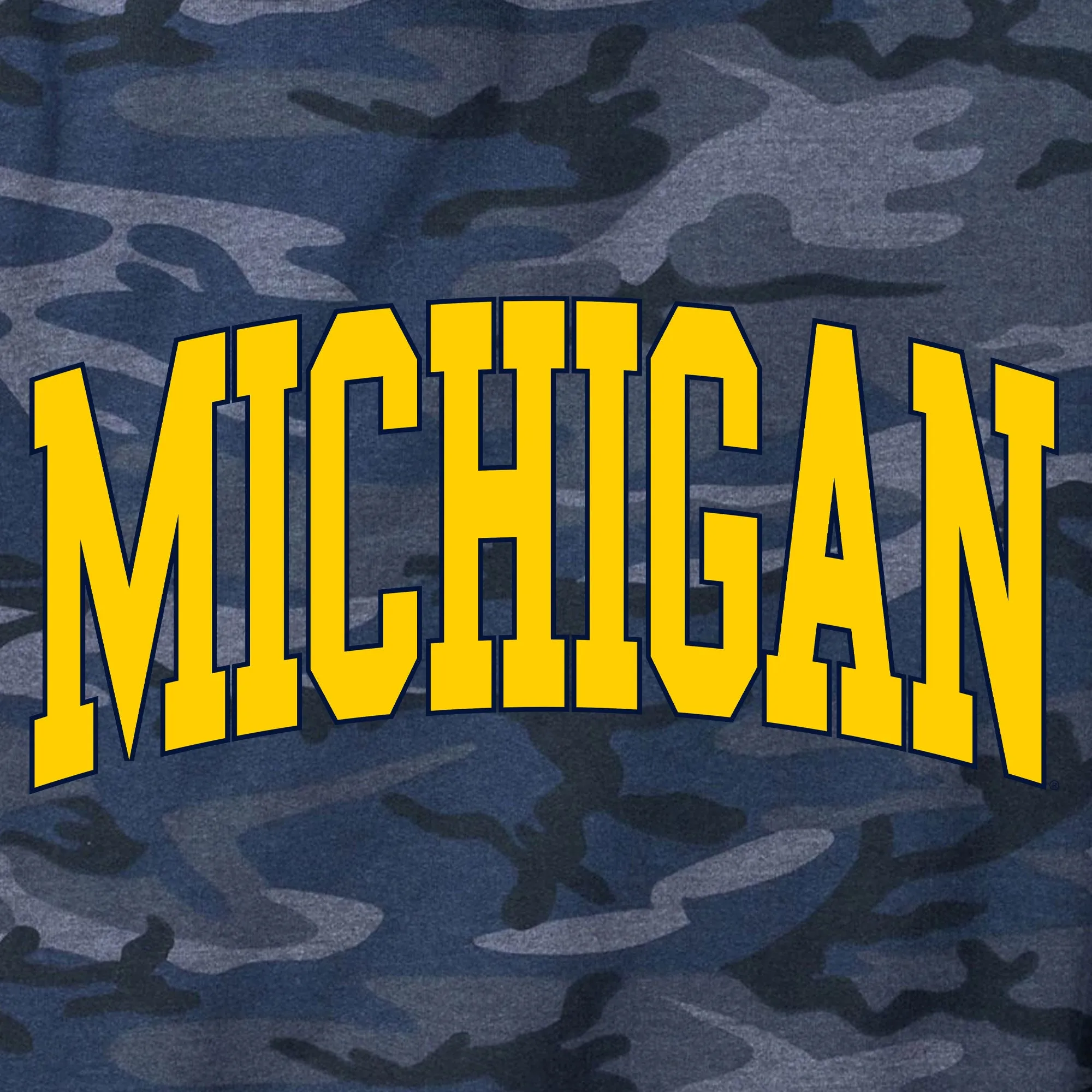 Michigan Mega Arch Camo Hoodie - Heather Navy Camo