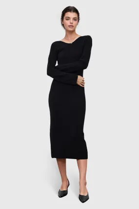 Midi Dress with Back Twist Detail - Black