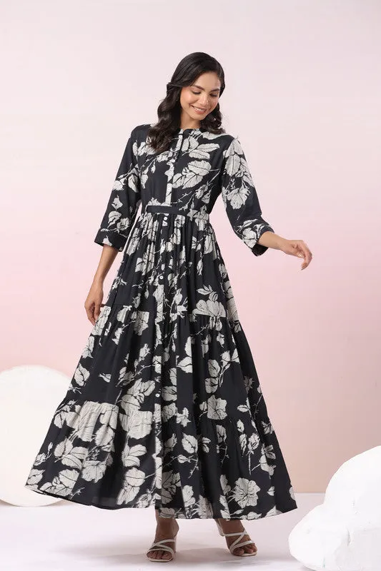 Midnight Blossom Maxi Noir Floral Dream Black Dress