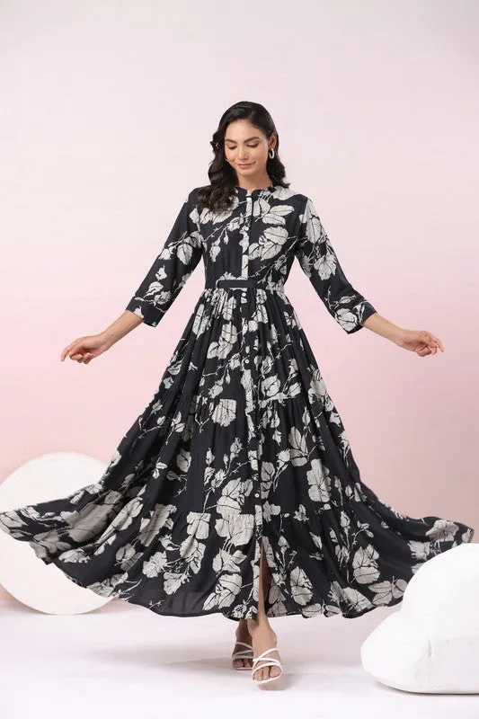 Midnight Blossom Maxi Noir Floral Dream Black Dress