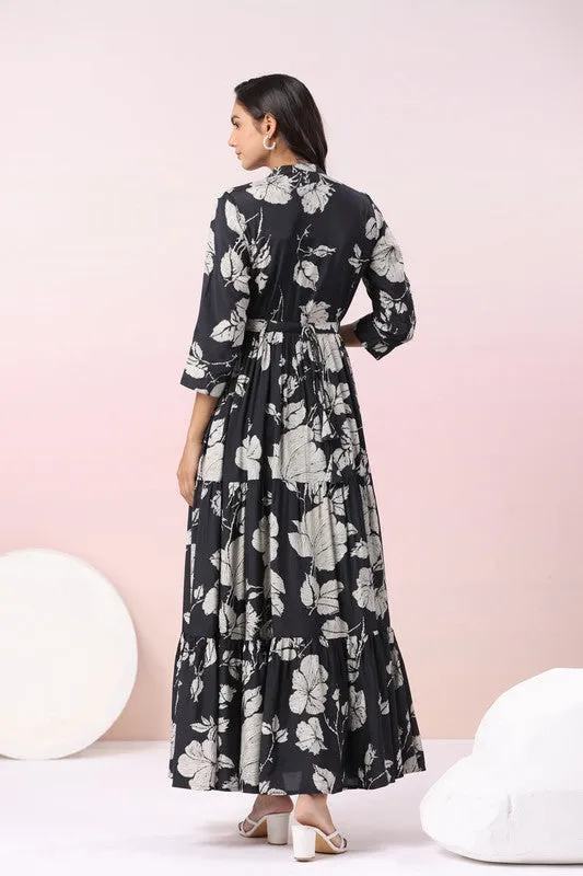 Midnight Blossom Maxi Noir Floral Dream Black Dress