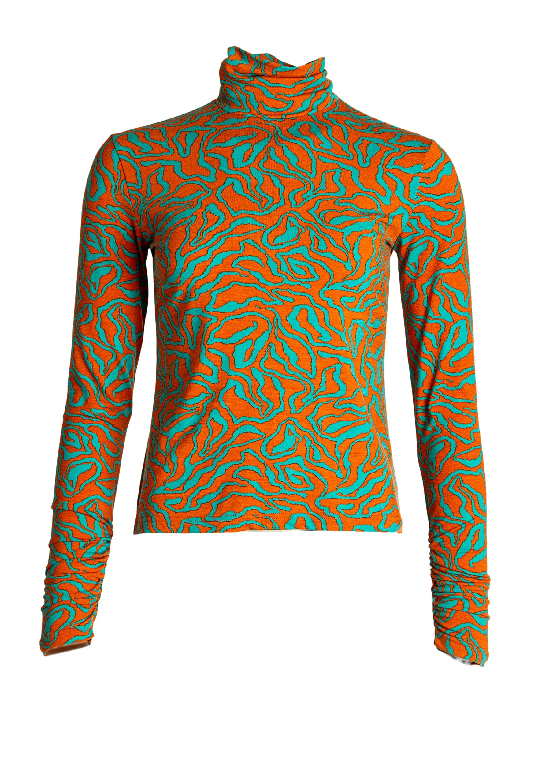 Mila Turtle Neck Shirt Hazy Turquoise & Burned Orange