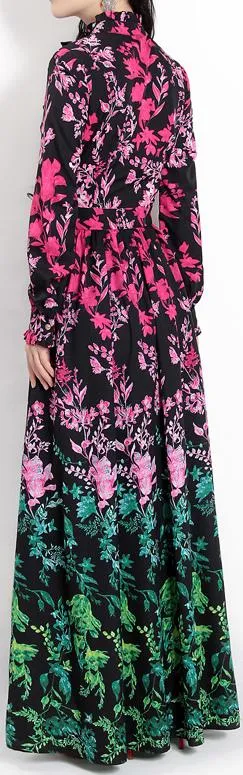 Multi Colored Ruffle Pleated Printed Maxi Dress