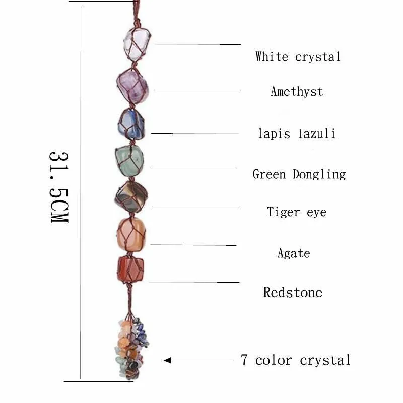 Natural Stone Car Dangle Keychain Reiki 7 Chakra Healing Mineral Quartz Tassel Spiritual Meditation Hanging Home Window Ornament