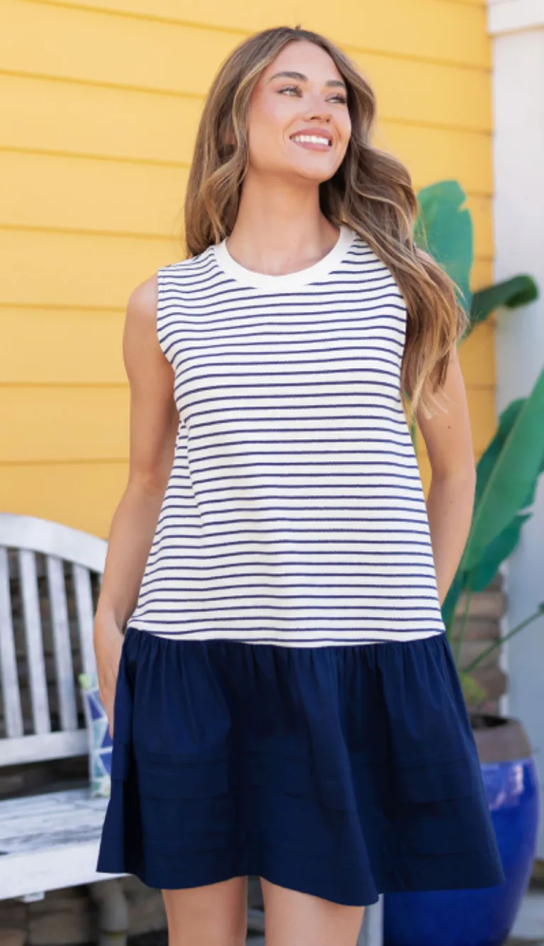 Navy Stripe Combo Skirt Dress